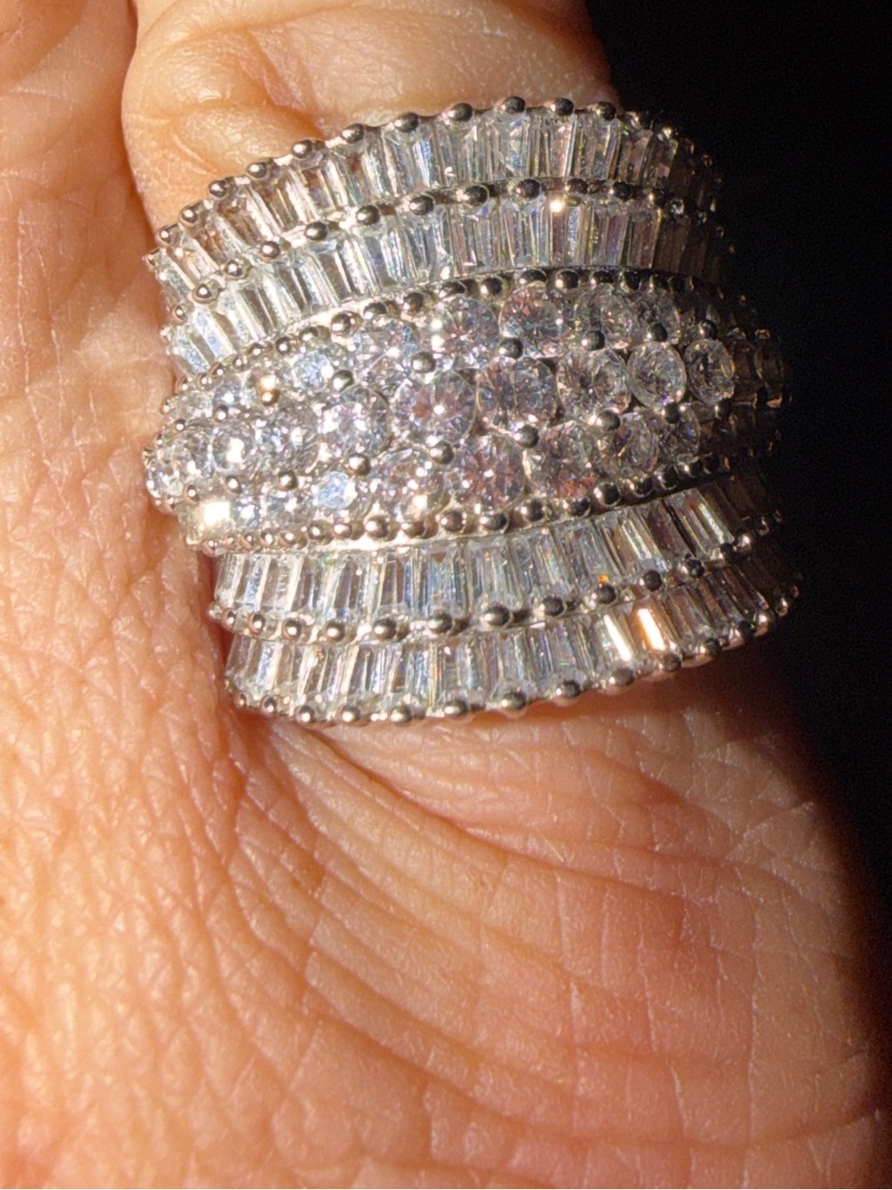 JTV Sterling Silver Multi-Row Diamond Stimulant/CZ Wide Band Ring Size 6 - Picture 2 of 8